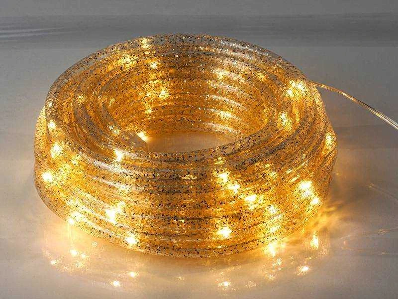 PR Dekoratyvinė virvelė 100 LED su blizgučiais, auksine, šiltai balta šviesa