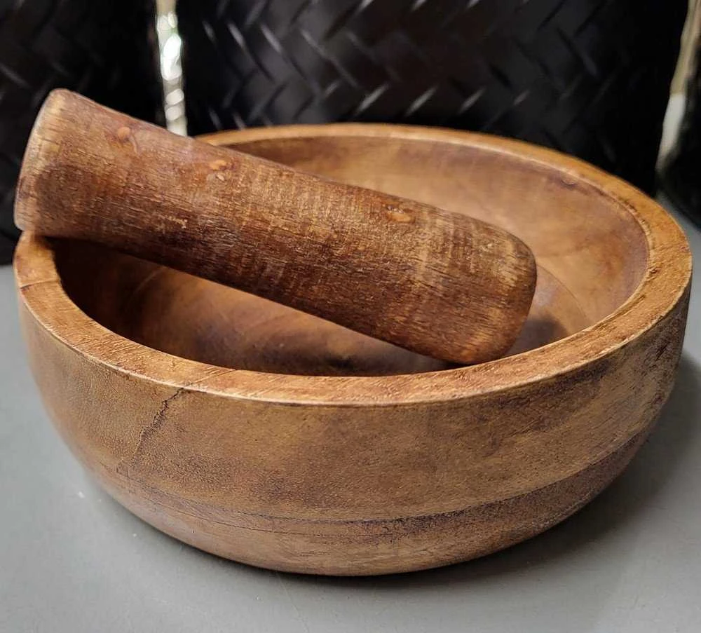 Practic Mörser Holzmörser Küchenmörser Gewürzmörser mit Stößel aus Holz
