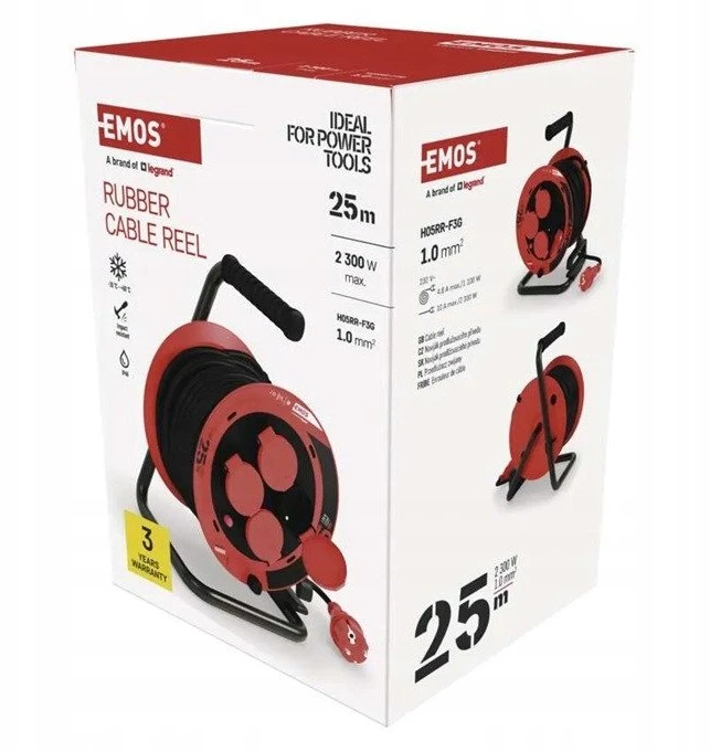 Emos Ilgintuvas Emos P084253 susukamas guminis - 4 lizdai 3x1 25m