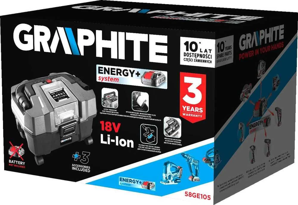 Akumuliatorinis siurblys Graphite 58GE105; 18 V (be akumuliatoriaus ir pakrovėjo)