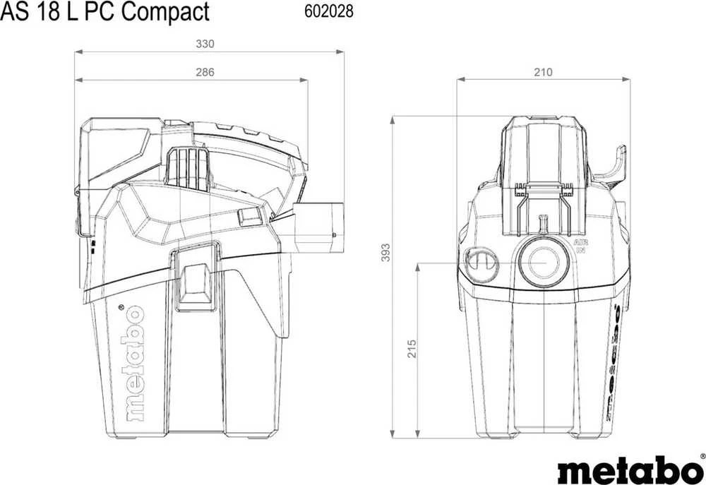 Akumuliatorinis dulkių siurblys Metabo AS 18 L PC COMPACT; 18 V (be akumuliatoriaus ir pakrovėjo)