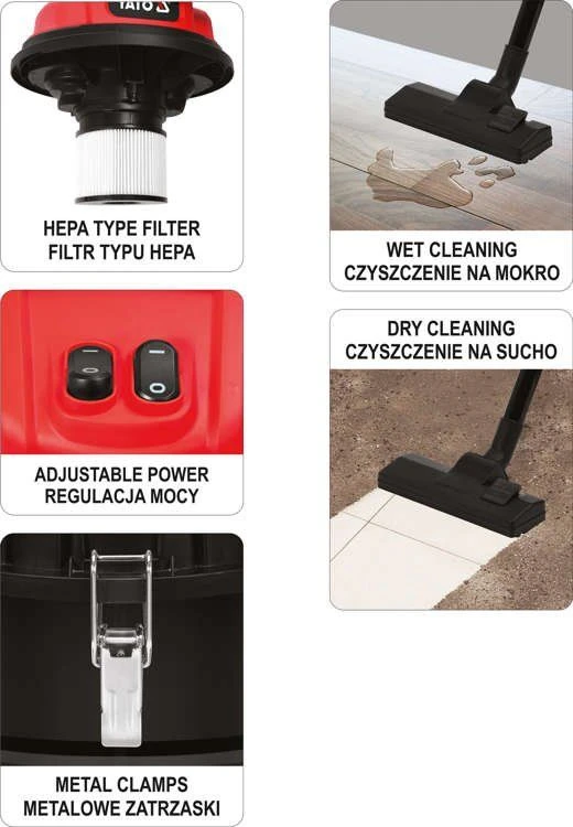 Yato Pramoninis dulkių siurblys YT-85710,  2400W, 70 l, sausas/drėgnas siurbimas