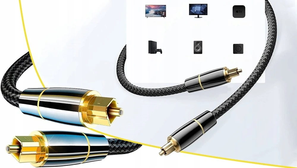 „PremiumCord“ optinis garso kabelis „Toslink“, OD: 7 mm, auksinio metalo dizainas + 0,5 m nailonas
