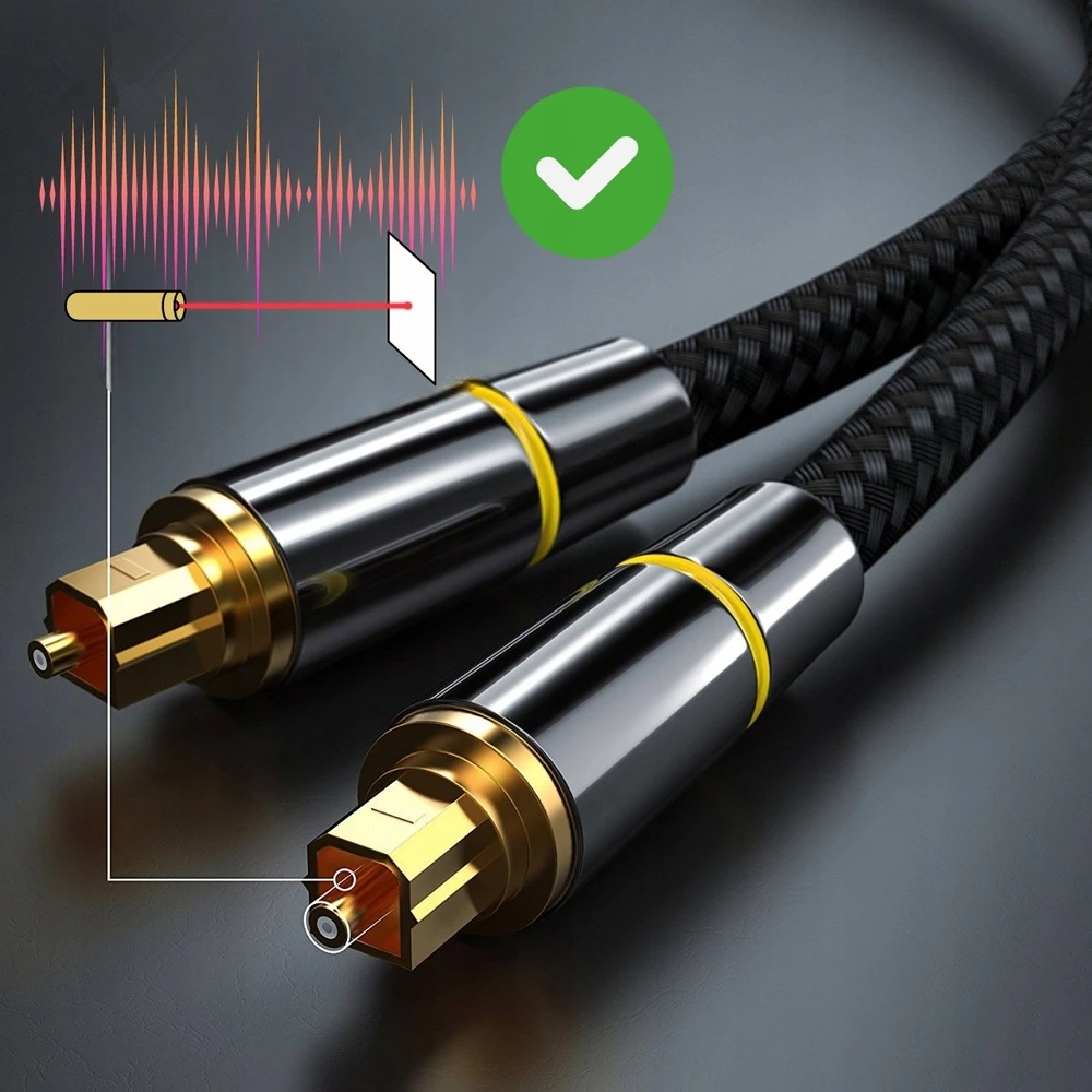 „PremiumCord“ optinis garso kabelis „Toslink“, OD: 7 mm, auksinio metalo dizainas + 0,5 m nailonas