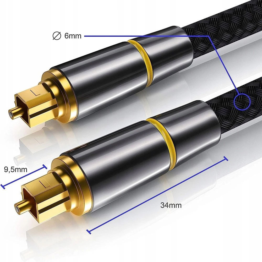 „PremiumCord“ optinis garso kabelis „Toslink“, OD: 7 mm, auksinio metalo dizainas + 0,5 m nailonas
