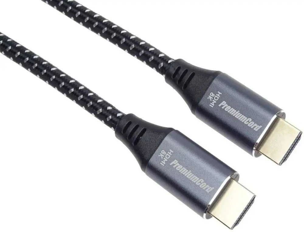 HDMI 2.1 kabelis su tekstiline danga ir metalinėmis jungtimis