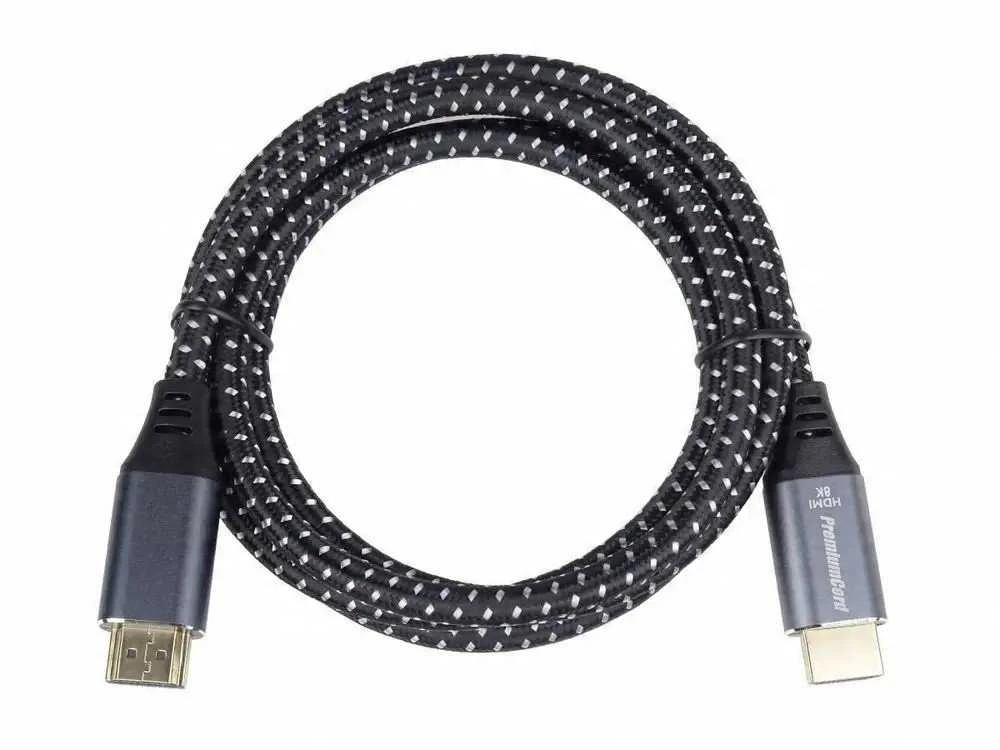 PREMIUMCORD HDMI 2.1 didelės spartos + Ethernet kabelis 8K@60Hz, paauksuotos jungtys, 1,5 m