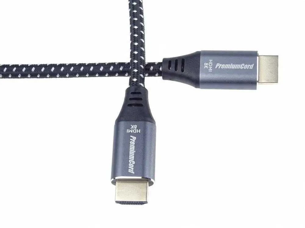 PREMIUMCORD HDMI 2.1 didelės spartos + Ethernet kabelis 8K@60Hz, paauksuotos jungtys, 1,5 m