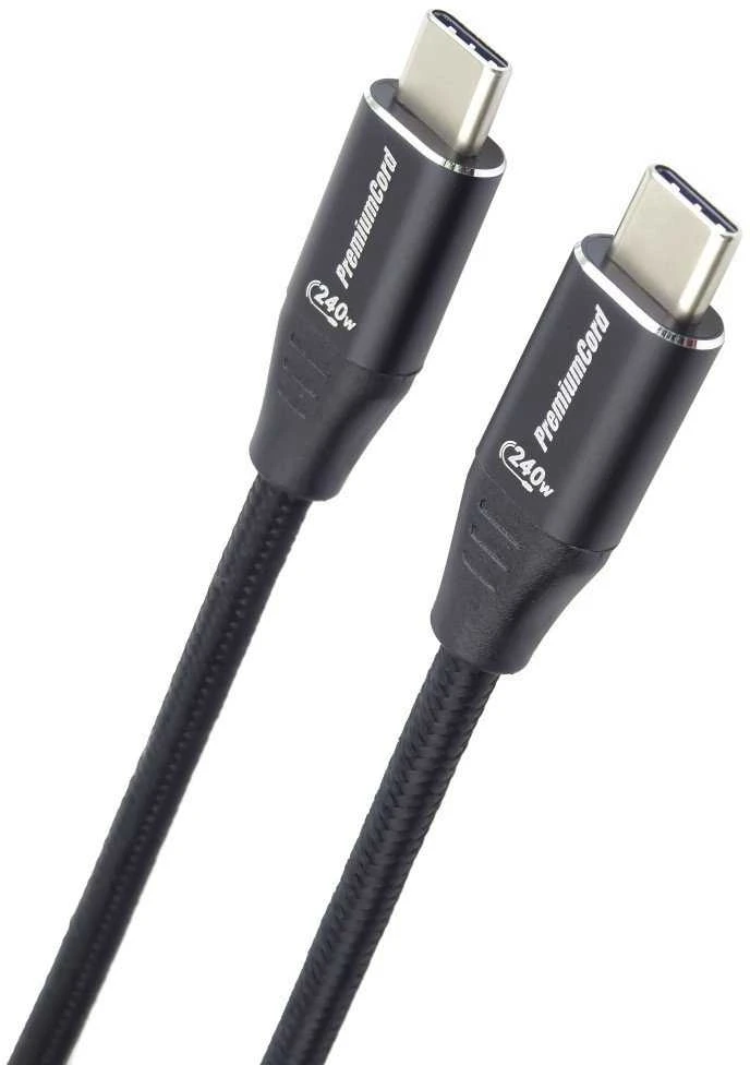 „PremiumCord“ USB kabelis PREMIUMCORD USB-C kabelis M/M, 240 W 480 Mbps juodas medvilninis pynimas, 1,5 m