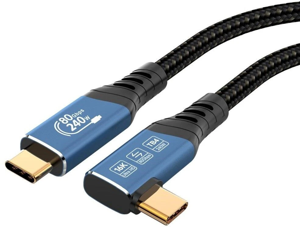 Kabelis USB PremiumCord PREMIUMCORD Kabelis USB4™ Version2.0 80Gbps 16K@60Hz 240W Thunderbolt 3 a 4 kabelis zahnutý 0,8m