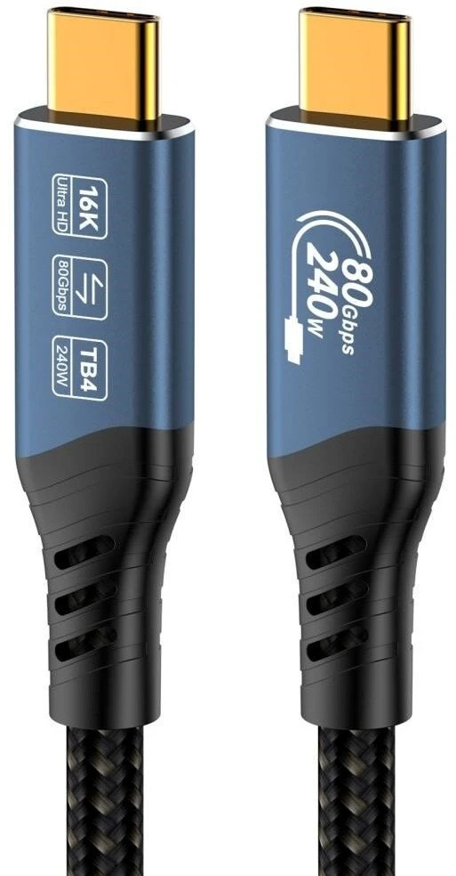 „PremiumCord USB4™“ 2.0 versija, 80 Gbps, 16K@60 Hz, 240 W, „Thunderbolt 3“ ir „4“ laidas, 0,8 m ilgio