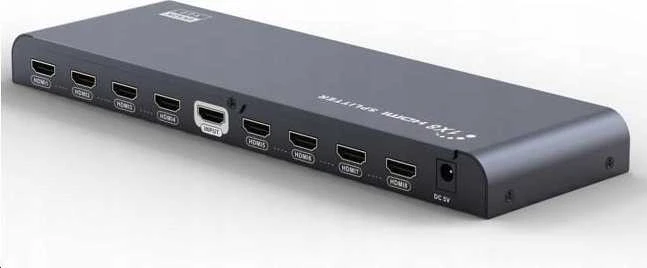 Juodas 1x8 HDMI skirstytuvas su jungtimis