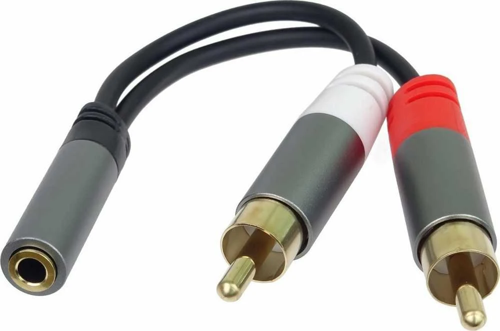 3,5 mm į 2x RCA adapteris su spalvotomis jungtimis