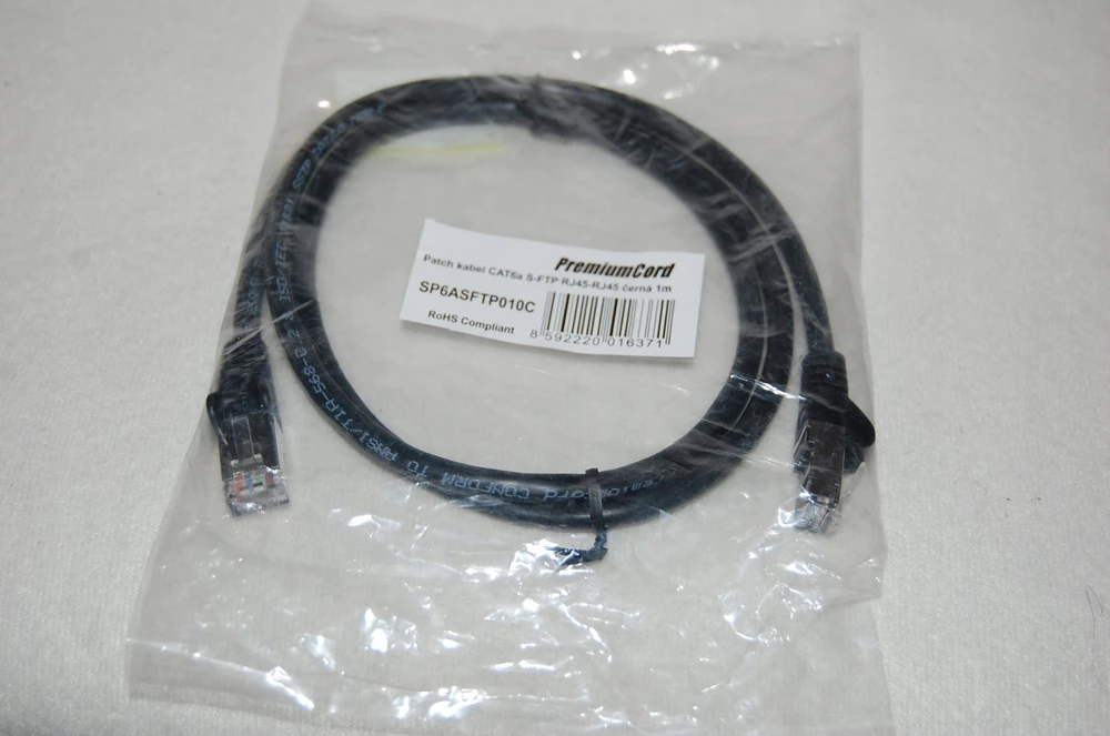 PremiumCord PREMIUMCORD Patch kabelis CAT6a S-FTP, RJ45-RJ45, AWG 26/7 1m juoda