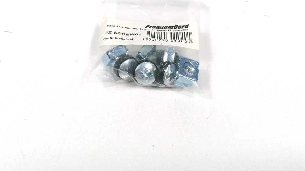 „PremiumCord Rack“ tvirtinimo rinkinys, 4x M6 varžtas, 4x veržlė, 4x plastikinė poveržlė