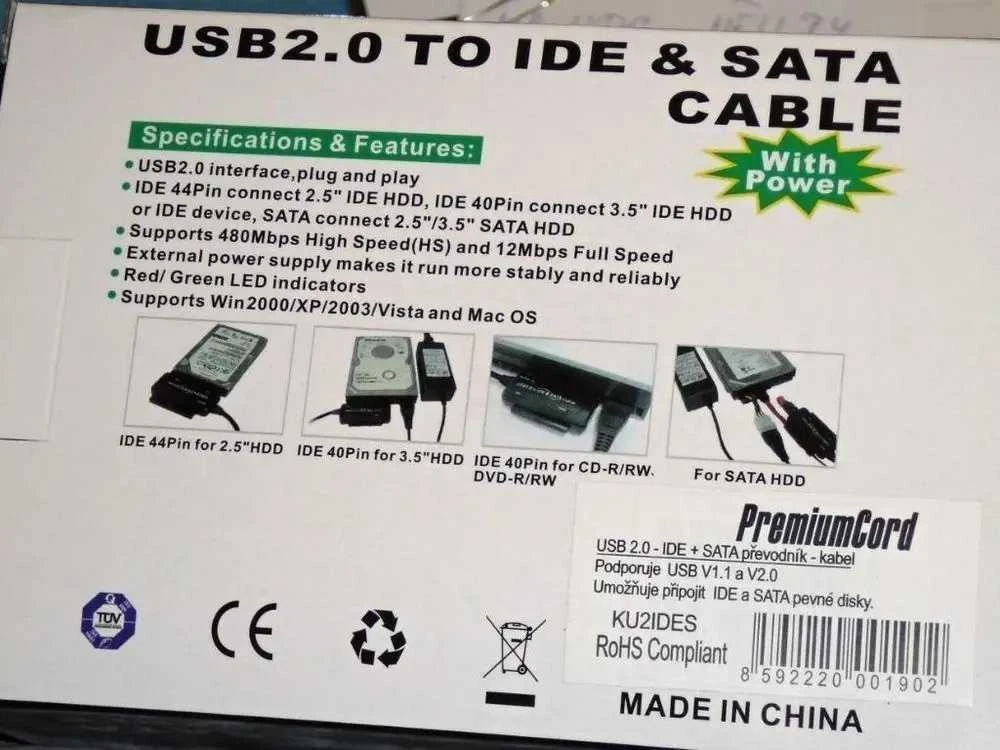 „PremiumCord“ – USB 2.0 IDE + SATA ryšys su „Cavi“ ir „Rete“ maitinimo šaltiniu