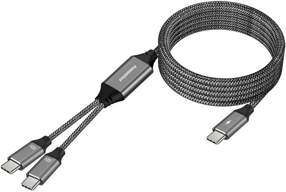 PREMIUMCORD USB-C įkrovimo laidas, 2xUSB-C į USB-C, 100W, 1m, juodas