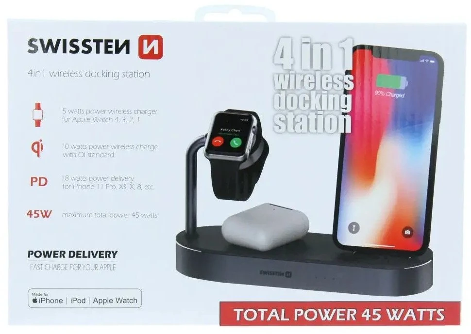 Swissten Įkroviklis Prestigio 4w1 MFI Wireless Docking Station bezprzewodowa