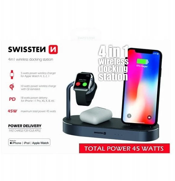 Swissten Įkroviklis Prestigio 4w1 MFI Wireless Docking Station bezprzewodowa