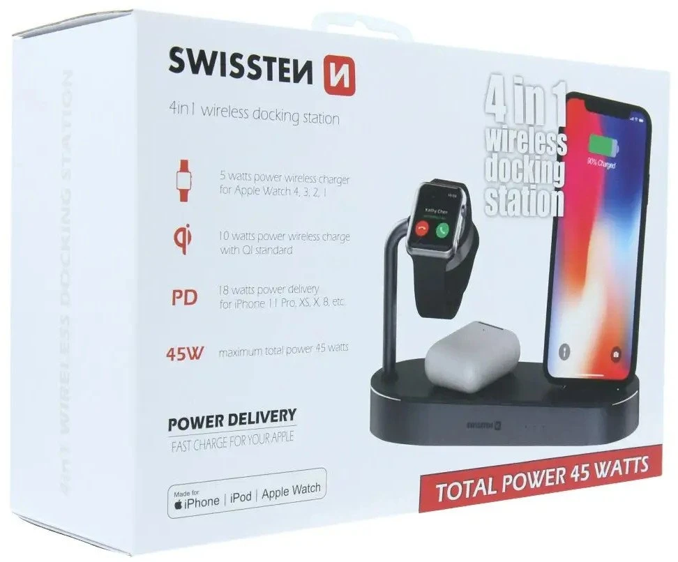 Swissten Įkroviklis Prestigio 4w1 MFI Wireless Docking Station bezprzewodowa