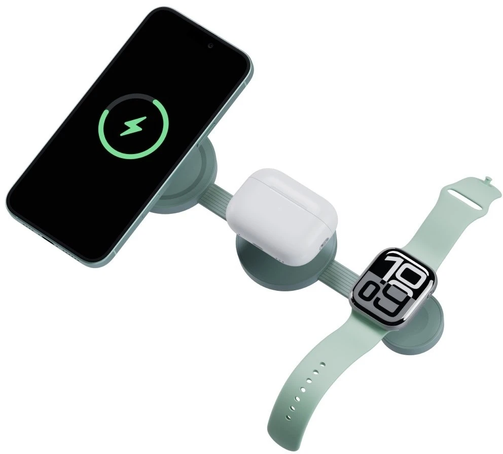 Energea Belaidis įkroviklis Bazic GoMag Trio 2 3in1 15W magnetic skirtas iPhone/Watch/AirPods pistachio