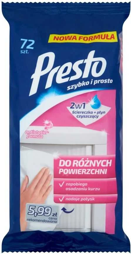 Drėgnos servėtėlės paviršiams Presto Clean and Go 72 vnt.