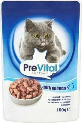 PREVITAL Cat Food Mix 4 skonių vištiena, veršiena, lašiša, paukštiena – šlapias kačių maistas – 96 x 100 g