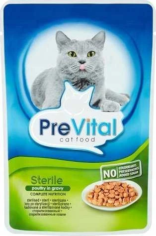 PREVITAL Cat Food Mix 4 skonių vištiena, veršiena, lašiša, paukštiena – šlapias kačių maistas – 96 x 100 g