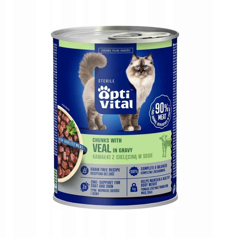 Maisto produktai - OptiVital Sterile Wet Cat Food with Veal in Gravy 415g