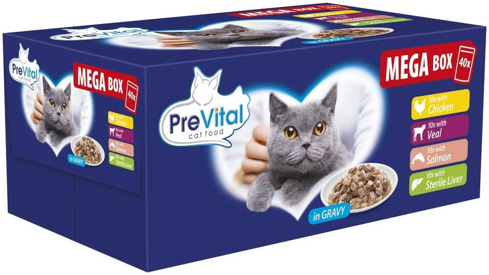PREVITAL Mega Box Veal, lašiša, liver, vištiena - wet cat food - 40X100g