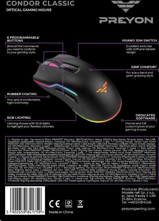PREYON Condor Classic žaidimų pelė | 12400 DPI