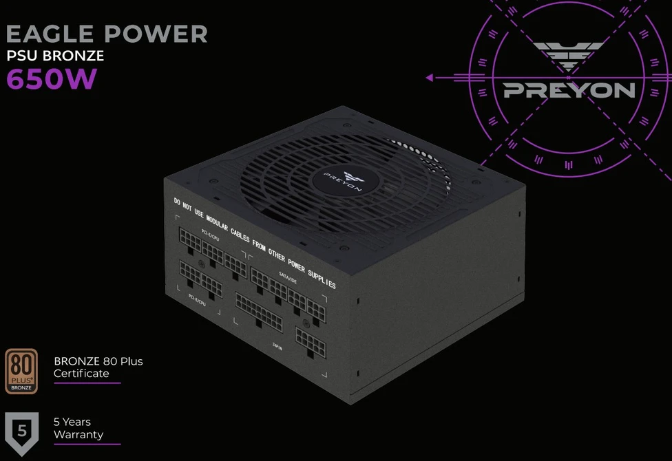 PREYON Eagle Power Bronze 650W (PEPB650W) maitinimo šaltinis