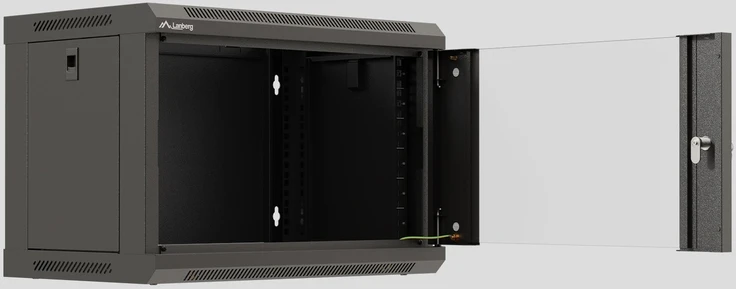 Lanberg prie sienos montuojama rack spintelė 19" 6U 540x350 juodos stiklinės durys