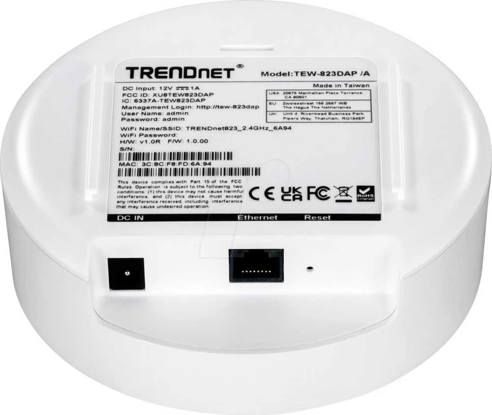 Maršrutizatorius Access Point TRENDnet TEW-823DAP dwuzakresowy belaidis AC1300 PoE do zastosowań wewnętrznych