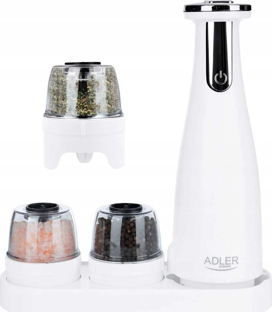 Adler | Elektrinis druskos ir pipirų malūnėlis | AD 4449w | Korpuso medžiaga ABS plastikas | 7 W | Ličio | Matinis baltas