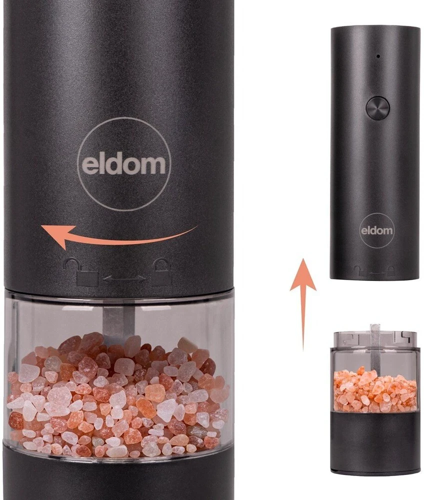 ELDOM ZMP5 BATTERY-POWERED PEPPER AND SALT GRINDER SET WITH STAND, Juodas