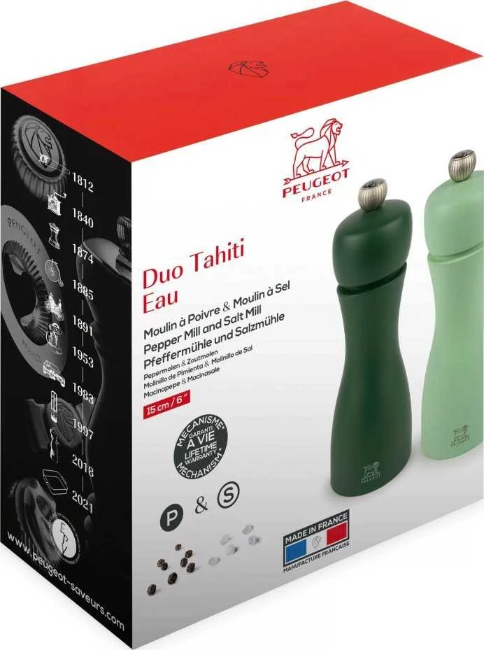 Peugeot Druskos ir pipirų rinkinys, 15 cm, Vanduo, Tahiti Duo
