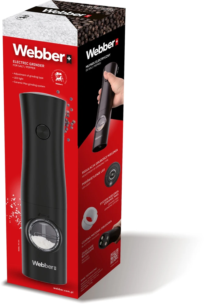 „Webber“ prieskonių malūnėlis, elektrinis pipirų ir druskos malūnėlis, akumuliatorinis druskos malūnėlis, 1 vnt.
