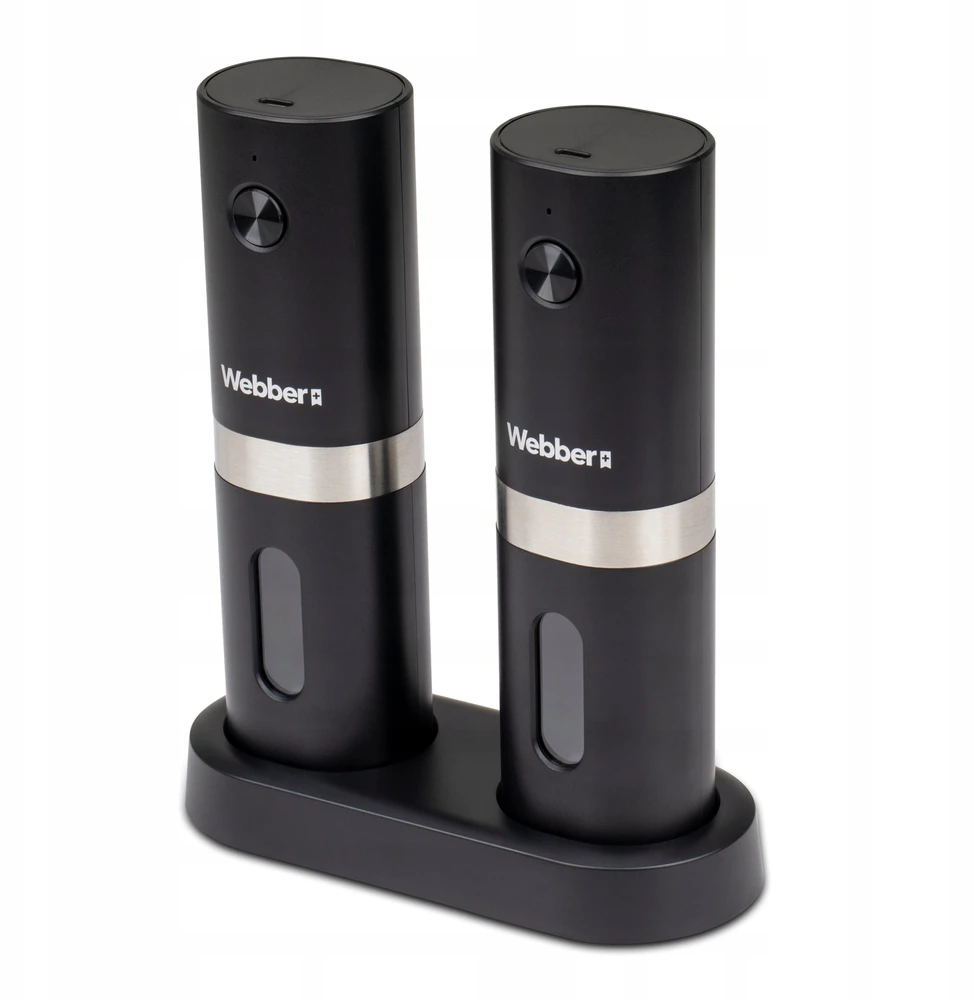 „Webber“ prieskonių malūnėlis, elektrinis pipirų ir druskos malūnėlis, maitinamas baterijomis, USB, 2 vnt., „WEBBER PREMIUM“