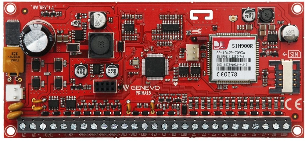 Genevo PRIMA16Q signalizacijos valdymo pultas su 16 zonų GSM/GPRS komunikatoriumi