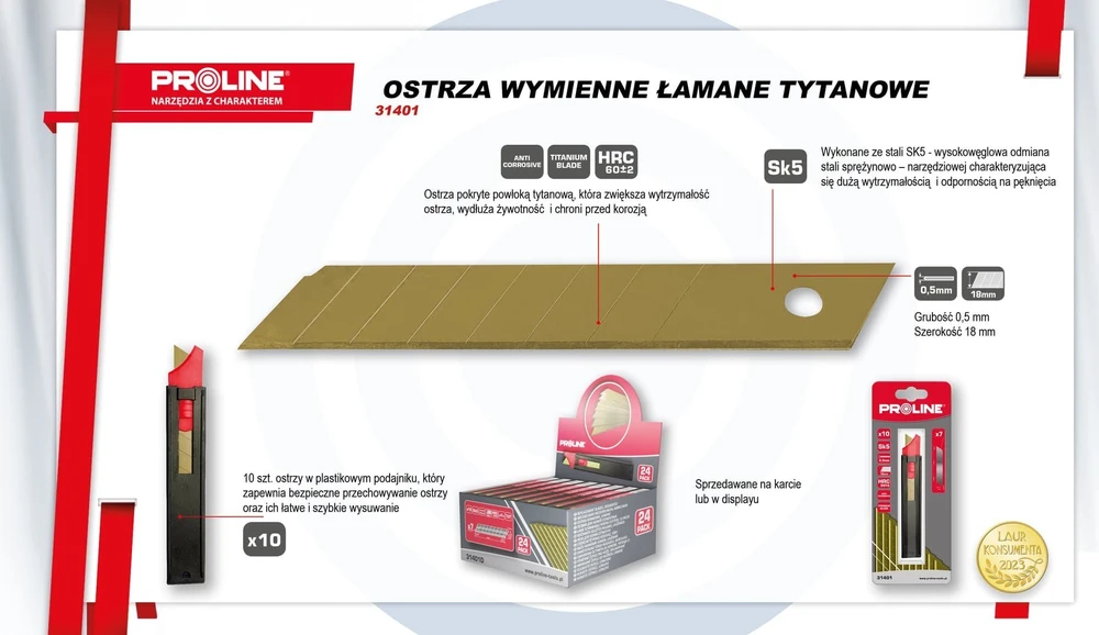 Proline Ostrze Keičiamas peiliukas 18 * 0,5 mm sk5 vnt. 10 titano prolino kortelių