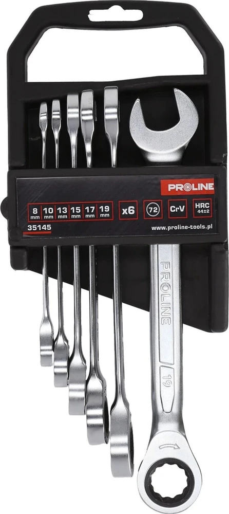 Klucze Atviri raktai su terkšle, 6 vnt. rinkinys (8-19 mm), CRV, Proline