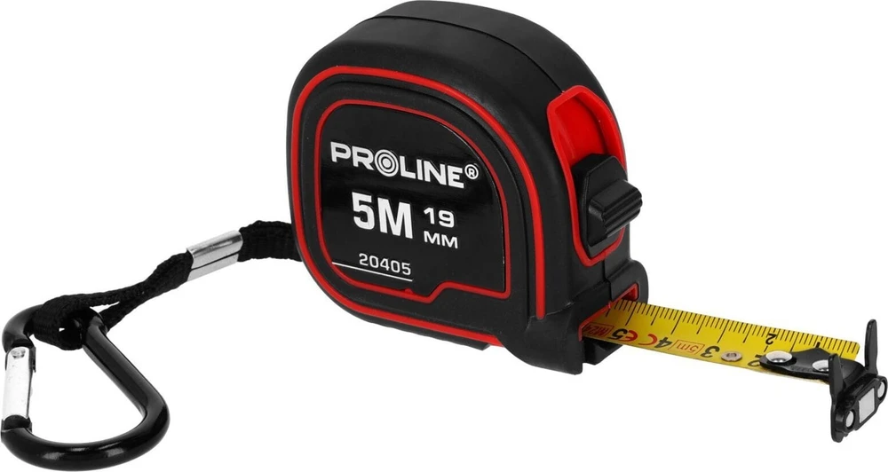 Miara 5 m / 19 mm dvipusė magnetinė nailono matavimo juosta su segtuku.