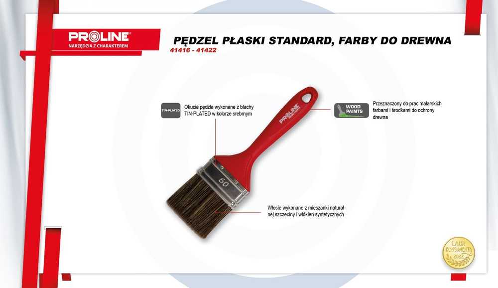 Pędzel, Standartinis plokščias teptukas 30 mm, plastikine rankena, medienai, prolinui