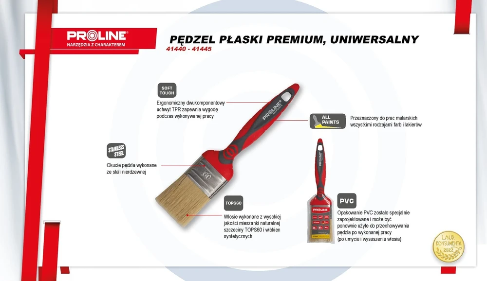 Pędzel, Aukščiausios kokybės plokščias teptukas 30 mm, 2k-tpr rankena, SS, universalus, proline