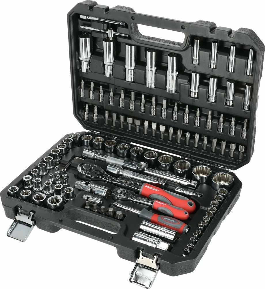 Zestaw Rinkinys 113 galvučių rinkinys, dviejose šešiakampėse, CRV, S2, 1/2", 1/4", BMC, Proline
