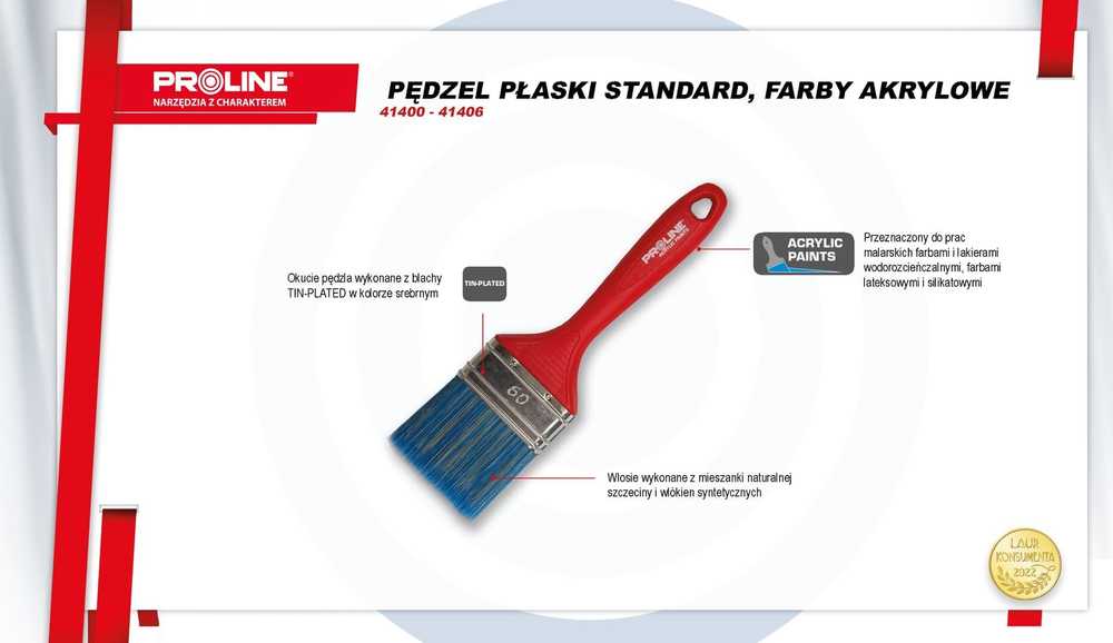 Pędzel, Standartinis plokščias teptukas 20 mm, plastikine rankena, akrilas, prolinas