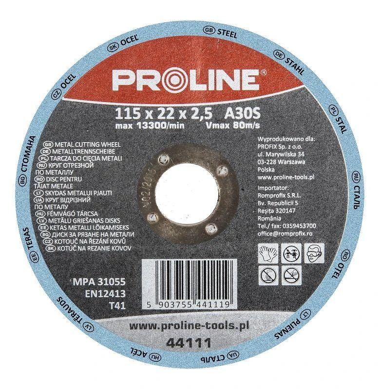 Tarcza diskas metalui pjauti T41 115x2.5x22mm A30S PROLINE