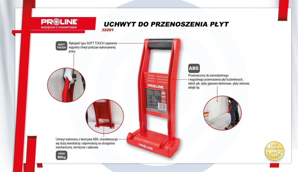 Uchwyt Laikiklis Rankena lėkščių nešiojimui, ABS, TPR, maks. keliamoji galia 80 kg, proline