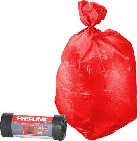 Worki LDPE šiukšlių maišai, 120 l, raudoni, ritinėliai, 10 vnt., segr., prolinas